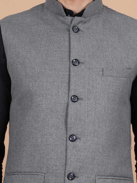 Wintage Mandarin Collar Woven Nehru Jacket - Image 2