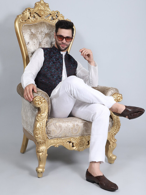 Wintage Printed Woven Nehru Jacket - Image 5