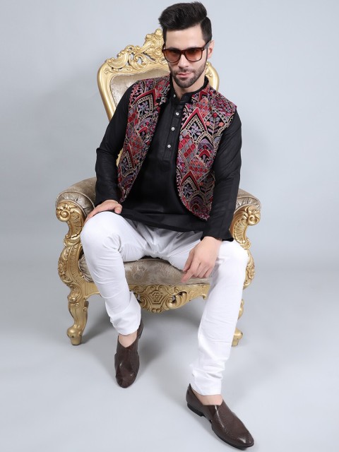 Wintage Printed Woven Nehru Jacket - Image 5
