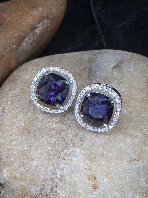 Manikya Rhodium-Plated American Diamond Studded Square Studs Earrings