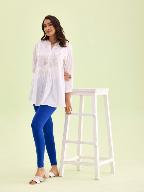 Go Colors Women Blue Solid Ankle-Length Leggings - Image 4