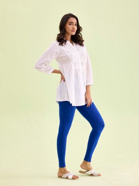 Go Colors Women Blue Solid Ankle-Length Leggings - Image 2