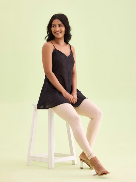 Go Colors Women Beige Solid Ankle-Length Leggings