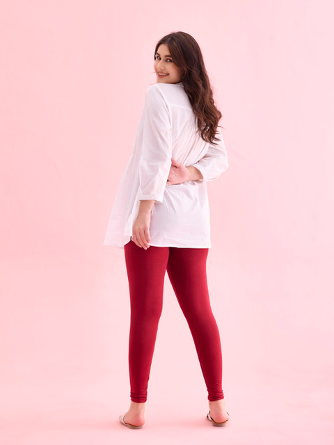 Go Colors Women Red Solid Ankle-Length Leggings - Image 3