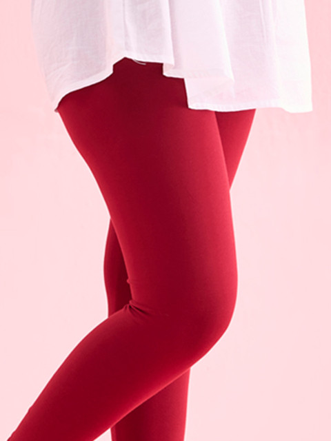 Go Colors Women Red Solid Ankle-Length Leggings - Image 5