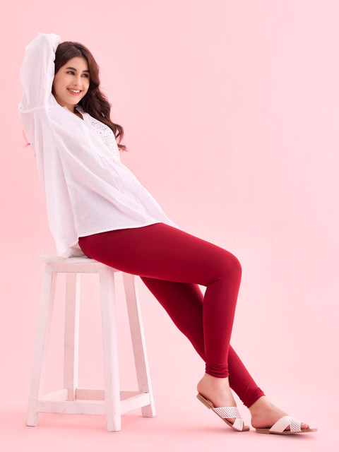 Go Colors Women Red Solid Ankle-Length Leggings - Image 4