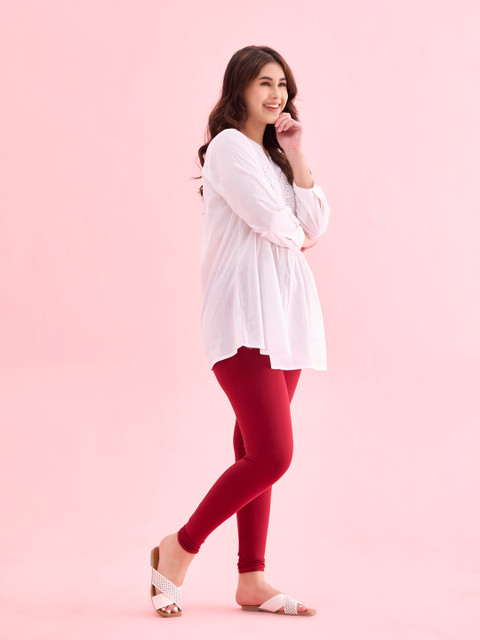 Go Colors Women Red Solid Ankle-Length Leggings - Image 2