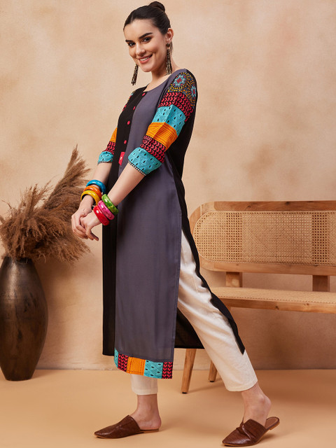 Anouk X fwd Ethnic Motifs Printed Round Neck Straight Kurta - Image 3