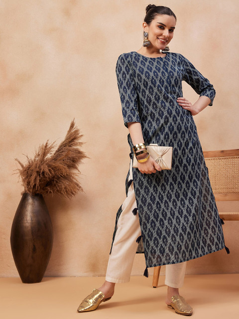 Anouk X fwd Navy Blue Ethnic Motifs Printed Cotton Straight Kurta - Image 6