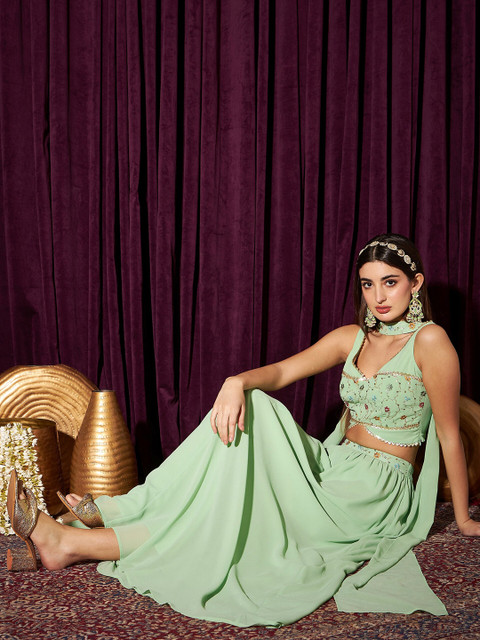 indo street Embellished Sequined Ready To Wear Lehenga & Blouse With Dupatta - Image 7