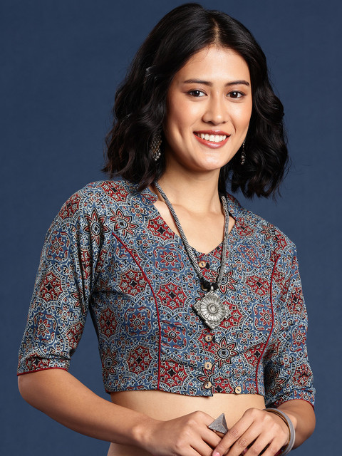 Taavi Hand Block Printed Cotton Non Paded Saree Blouse