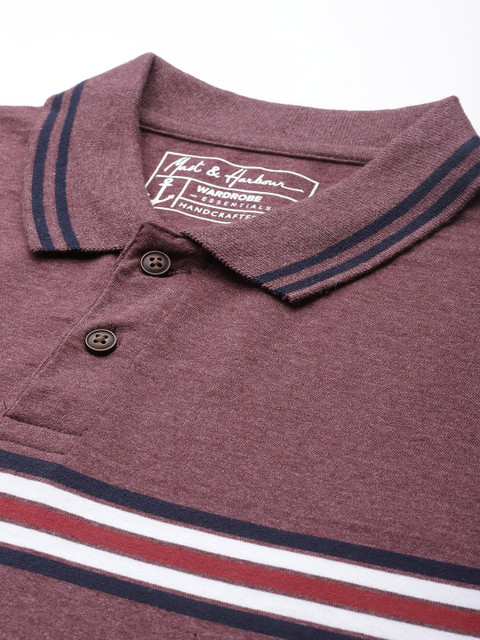 Mast & Harbour Men Striped Polo Collar T-shirt - Image 2