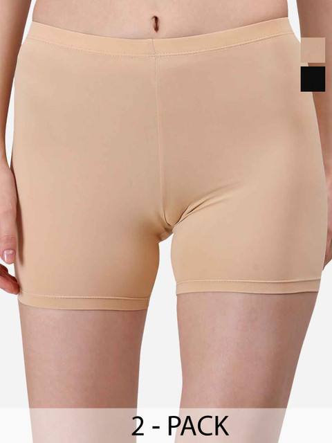 Soie Women Pack Of 2 Mid-Rise Skinny Fit Cycling Shorts