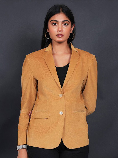 Talethread Notched Lapel Collar Single-Breasted Corduroy Cotton Casual Blazer