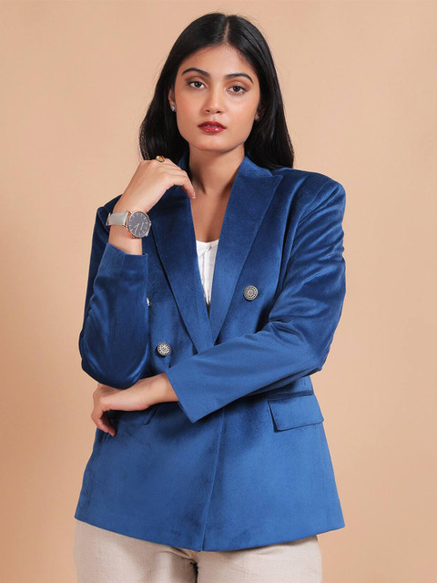 Talethread Notched Lapel Collar Cotton Single-Breasted Blazer