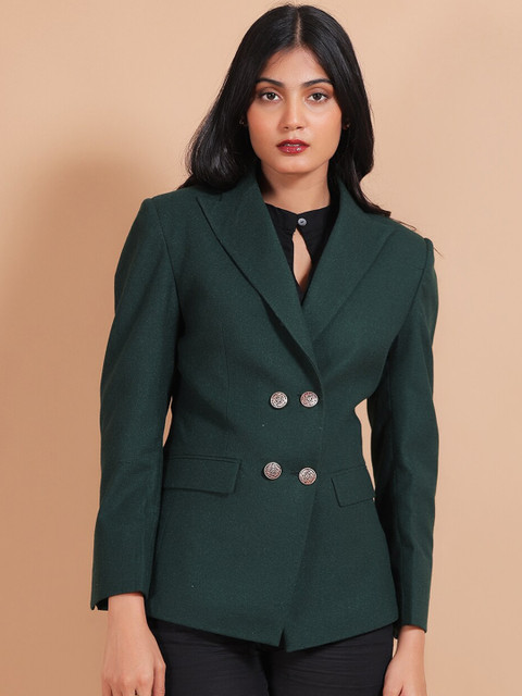 Talethread Peaked Lapel Collar Double-Breasted Tweed Wool Casual Blazer