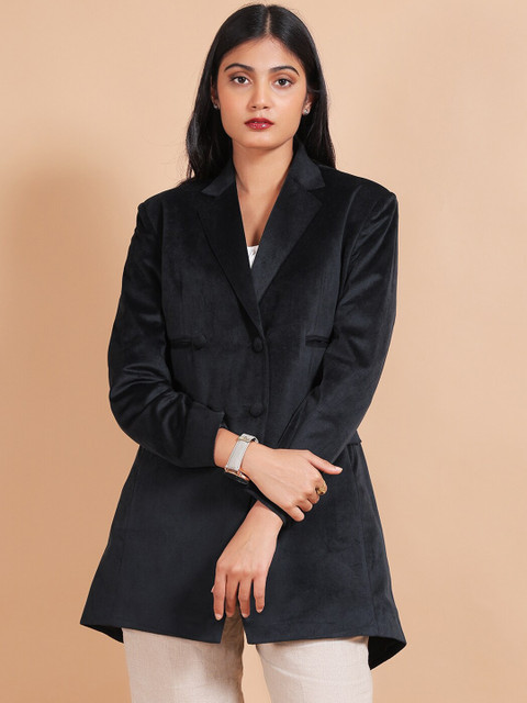 Talethread Notched Lapel Collar Cotton Single-Breasted Blazer