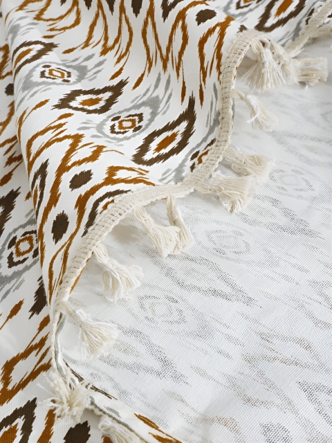 Cortina White & Brown Single Ethnic Motifs Cotton Door Curtain - Image 4