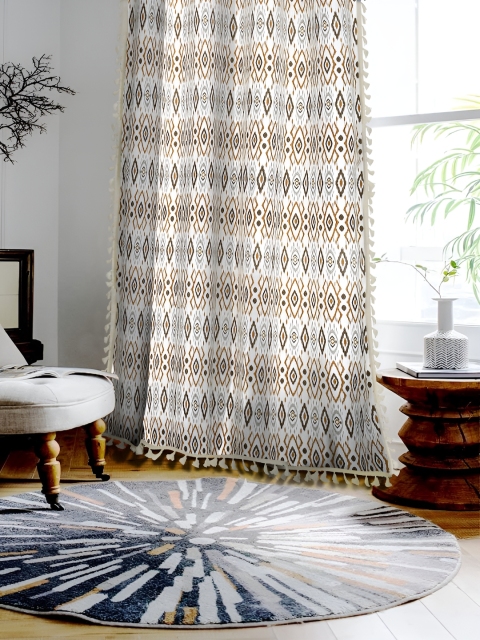 Cortina White & Brown Single Ethnic Motifs Cotton Door Curtain - Image 2