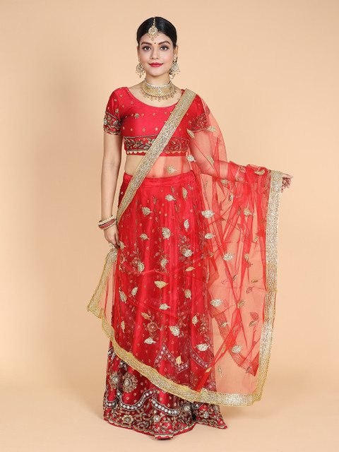 NAMASKAR Ethnic Motifs Embroidered Net Dupatta