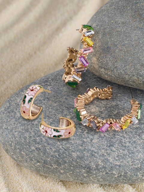 Zaveri Pearls Set Of 2 Gold-Plated Contemporary Hoop Earrings