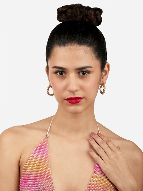 Zaveri Pearls Set Of 2 Gold-Plated Contemporary Hoop Earrings - Image 7