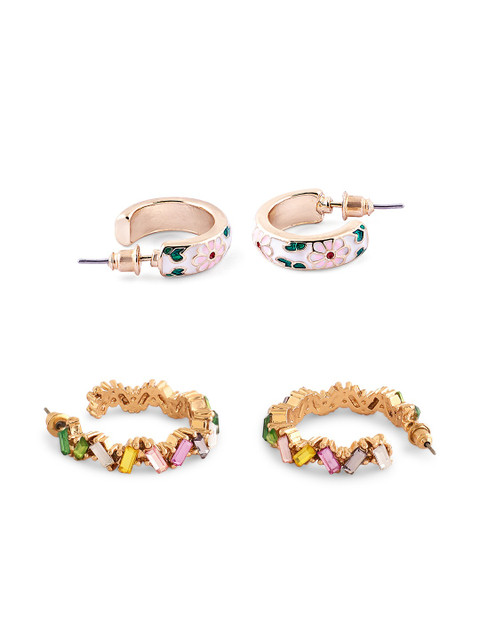 Zaveri Pearls Set Of 2 Gold-Plated Contemporary Hoop Earrings - Image 5