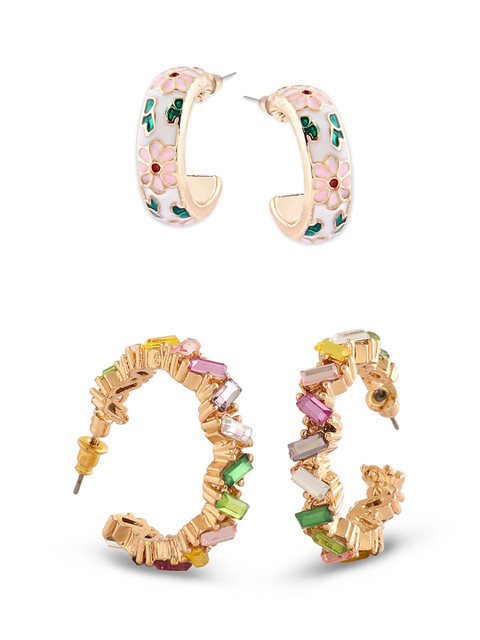 Zaveri Pearls Set Of 2 Gold-Plated Contemporary Hoop Earrings - Image 4