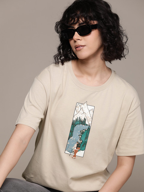 The Roadster Lifestyle Co. Graphic Printed Drop-Shoulder Sleeves Pure Cotton T-shirt