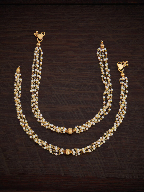 Kushal's Fashion Jewellery Set of 2 Gold-Plated Beaded Antique Anklets