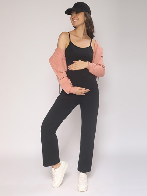 MomToBe Women High-Rise Cotton Straight-Fit Maternity Track Pants