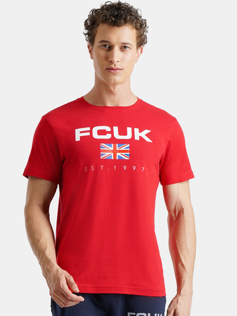 FCUK Typography Printed Pure Cotton Antimicrobial Lounge T-Shirt
