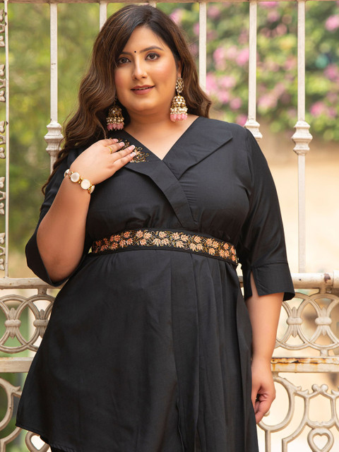 PrettyPlus by Desinoor.com Plus Size Cotton Silk Top With Trousers Co-Ords - Image 2