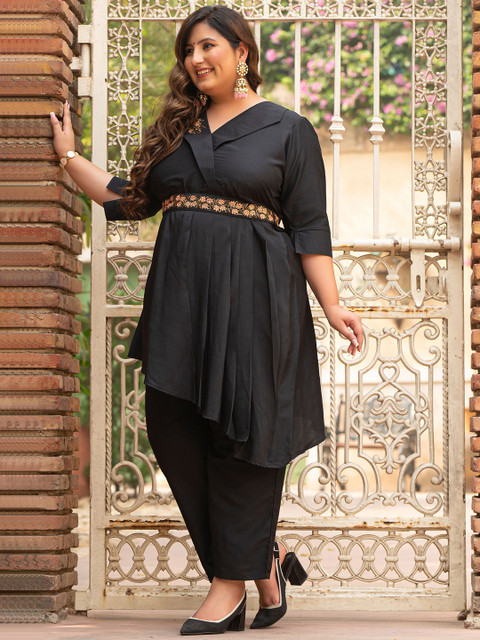 PrettyPlus by Desinoor.com Plus Size Cotton Silk Top With Trousers Co-Ords - Image 4