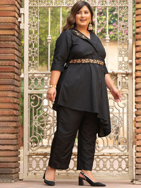 PrettyPlus by Desinoor.com Plus Size Cotton Silk Top With Trousers Co-Ords - Image 3