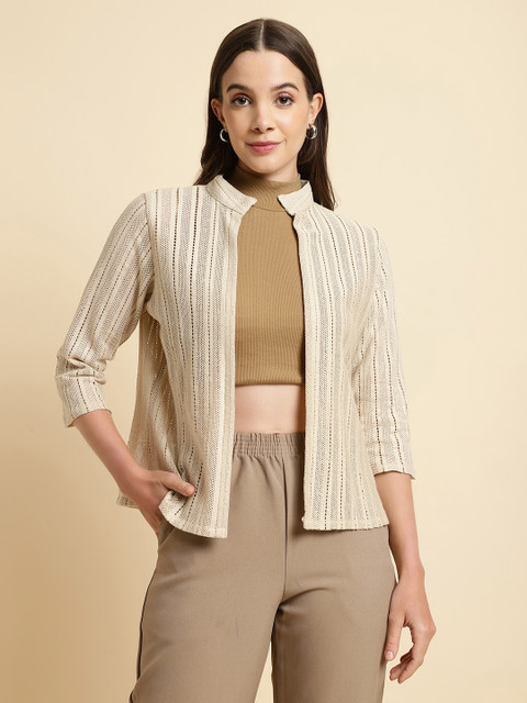 UnaOne Self Design Mandarin Collar Shrug