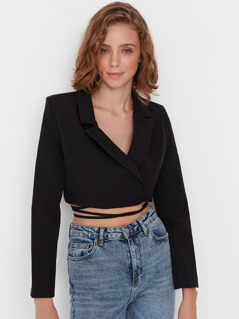 Trendyol Open Front Cropped Tie-Up Blazer