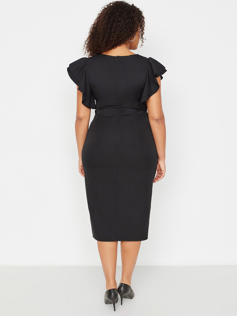 Trendyol Plus Size V-Neck Flutter Sleeve Sheath Party Dress - Image 5