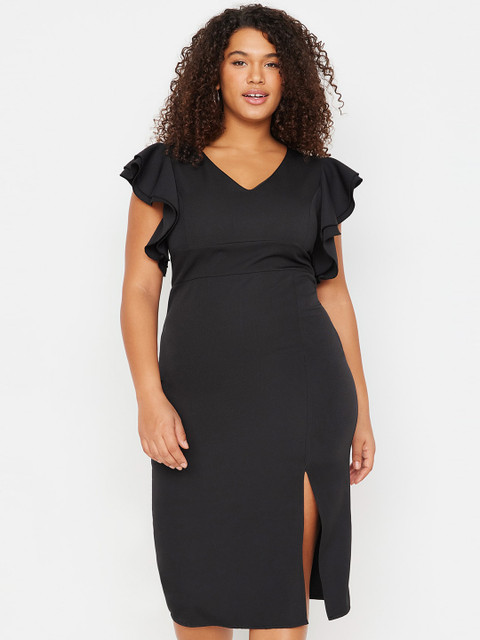 Trendyol Plus Size V-Neck Flutter Sleeve Sheath Party Dress - Image 6