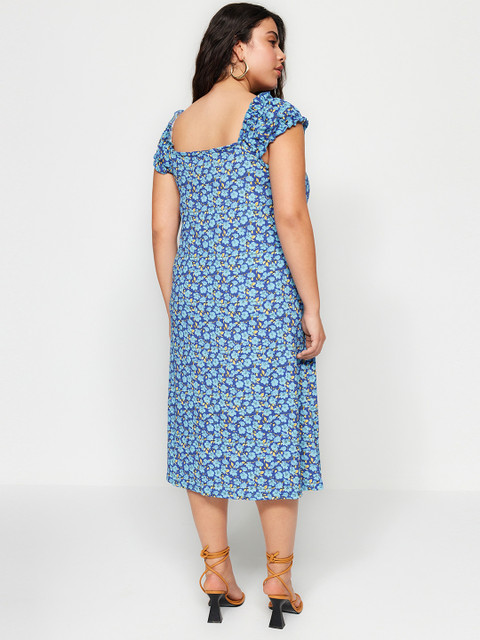 Trendyol Plus Size Floral Printed Off-Shoulder A-Line Midi Dress - Image 5