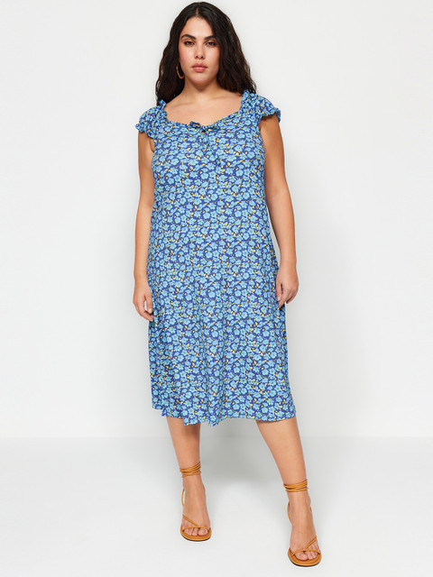 Trendyol Plus Size Floral Printed Off-Shoulder A-Line Midi Dress - Image 6