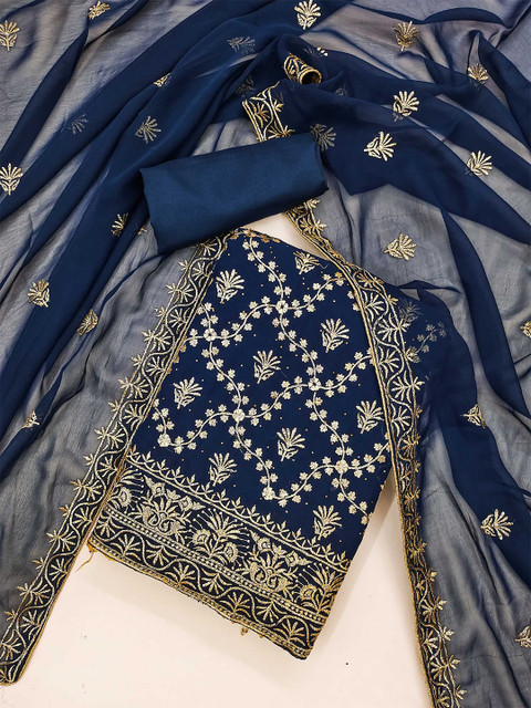 KALINI Floral Embroidered Beads and Stones Unstitched Dress Material