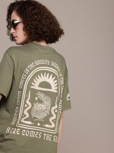 Roadster Printed Oversized Drop-Shoulder Sleeves T-shirt