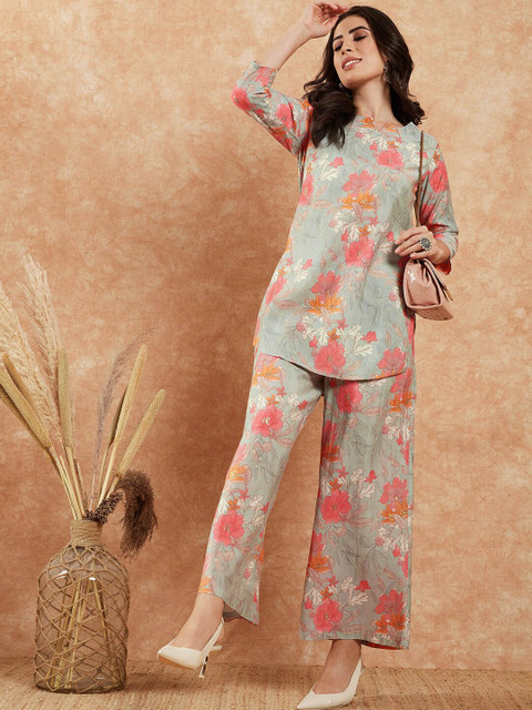 Sangria Printed A-Line Kurti With Palazzo Set