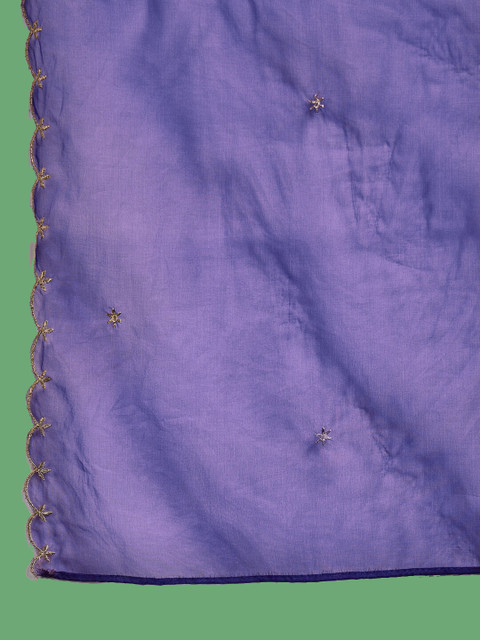 Sangria Purple & Gold Toned Zari Embroidered Straight Kurta With Trouser & Dupatta - Image 4