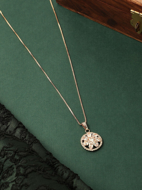 AMI Rose Gold-Plated Contemporary CZ-Studded Pendant With Chain