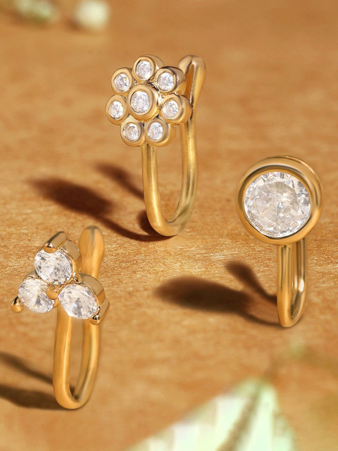 AMI Set Of 3 Gold-Plated Cubic Zirconia-Studded Stud Nosepin