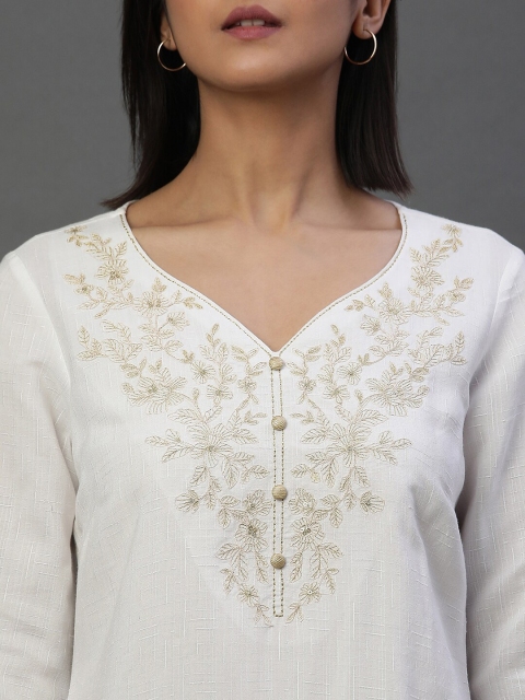 AURELIA Floral Embroidered V-Neck Straight Kurti - Image 2