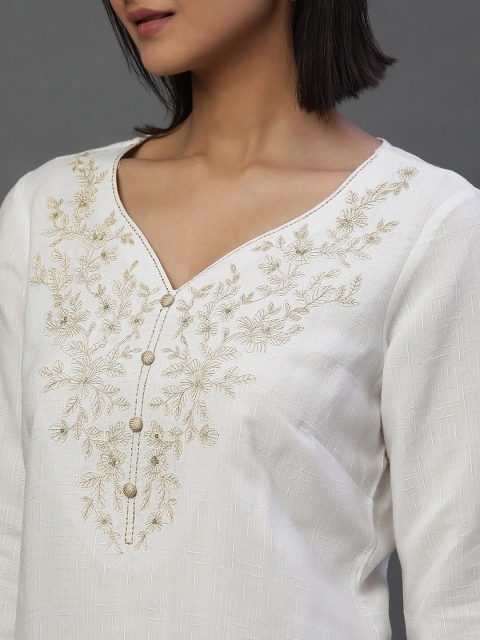 AURELIA Floral Embroidered V-Neck Straight Kurti - Image 7
