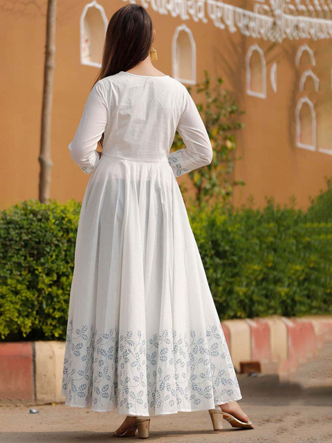 KALINI Floral Printed Pleated Anarkali Kurta With Dupatta - Image 4